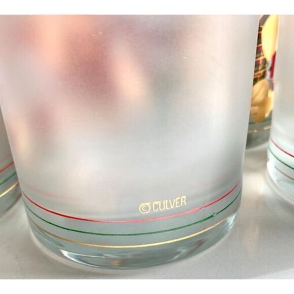 Culver 1960’s Set of 4 Yule Bear Rocks Glasses  22k Gold Christmas Teddy Bear - Picture 4 of 4
